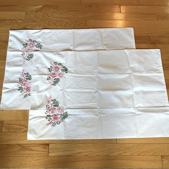 Floral Embroidered pillow cases. Hand cross stitched. Cotton/Polyester. New - Picture 2 of 6